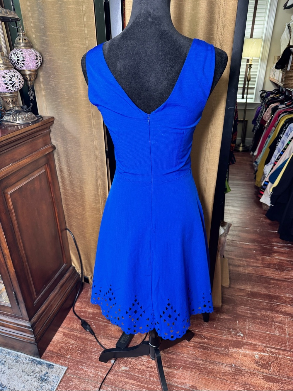 Brixon Ivy Royal Blue Fit & Flare Dress Size 0 Laser Cut Scallop Hem - Picture 4 of 11